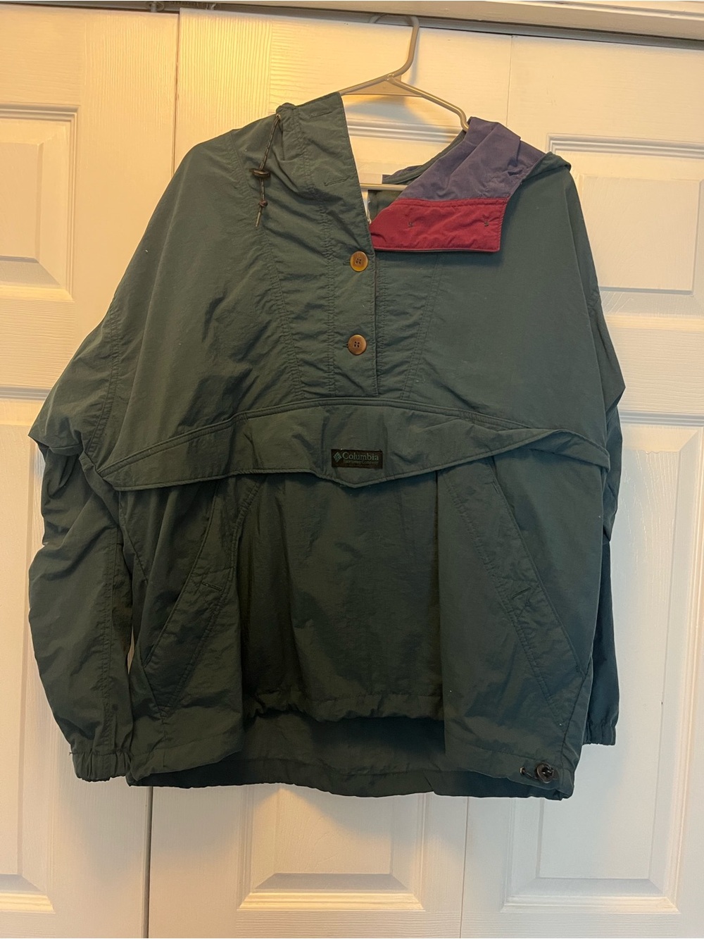 Columbia Teal Hooded Bomber Jacket with Purple & Maroon Trim